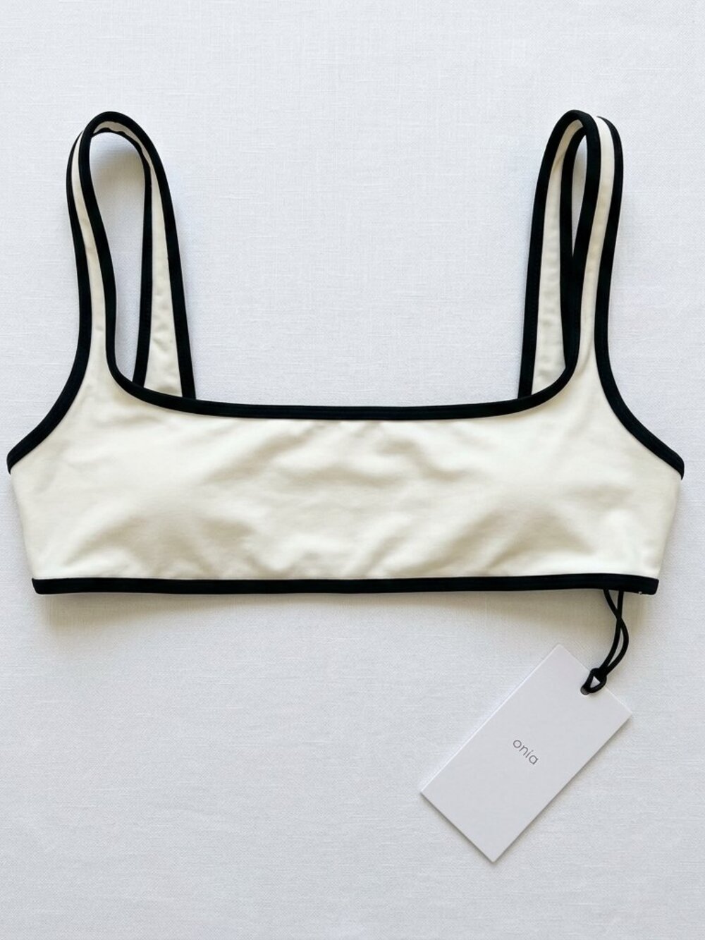 ONIA 'Claire' Off-White Square Neck Bikini Top with Black Trim - Size S